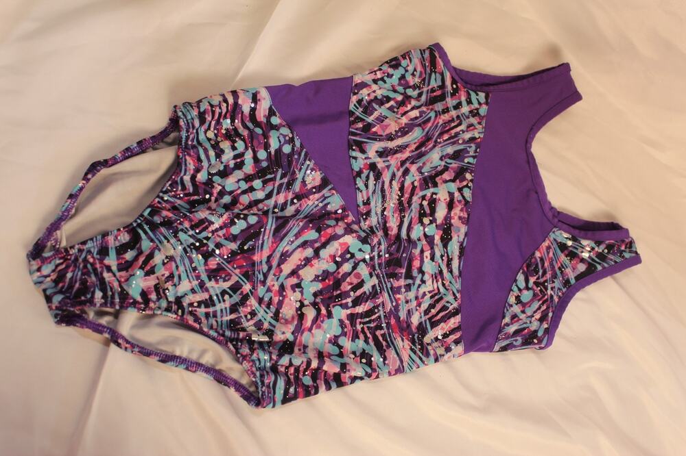 Danskin Now Girls M 7/8 Purple Pink Blue Glitter Gymnastics Dance Leotard